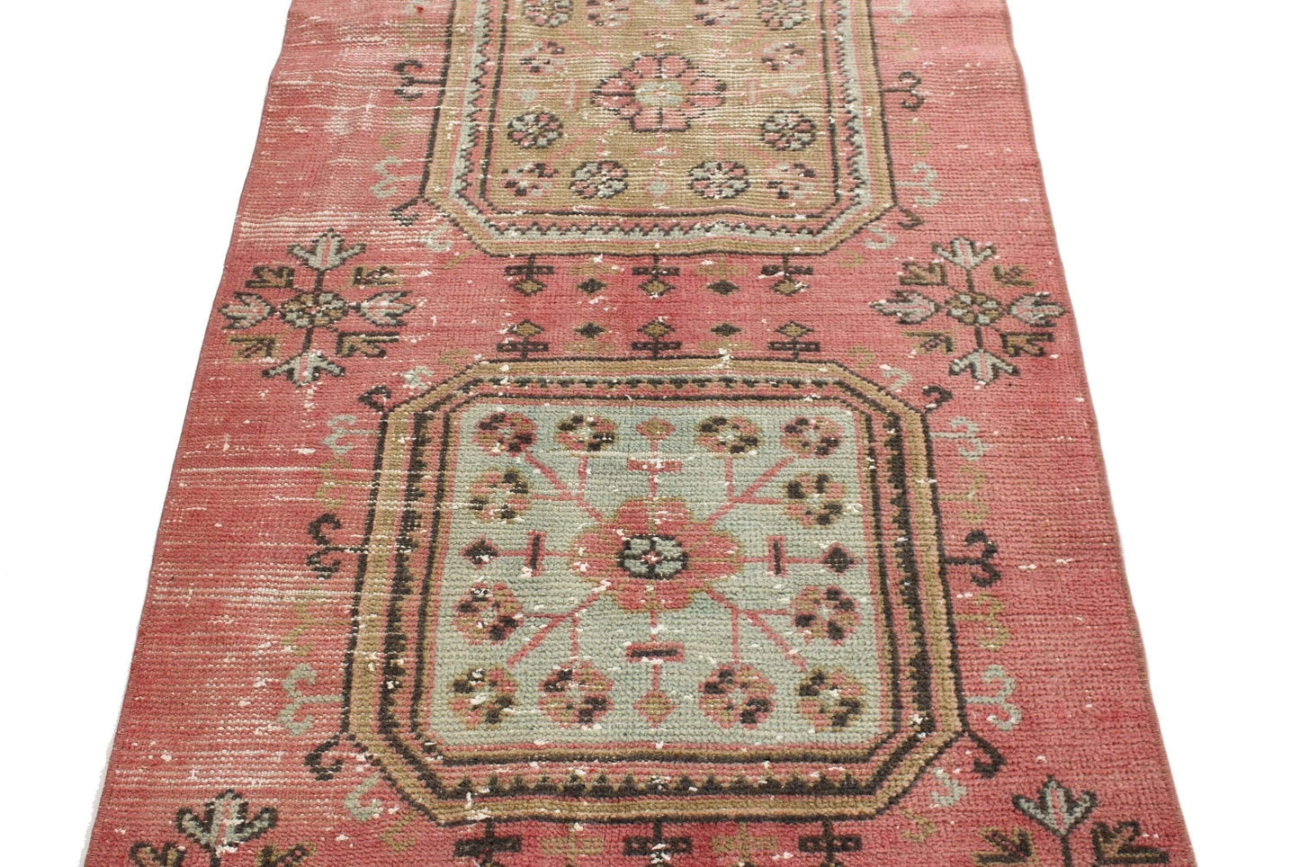 Vintage Runner Rug,Turkish Runner Oushak Runner Pink, 3x12 Rug Runner, Pink Navy Blue,Hallway Runner, Rug Carpet ,Boho,Eclectic,6368
