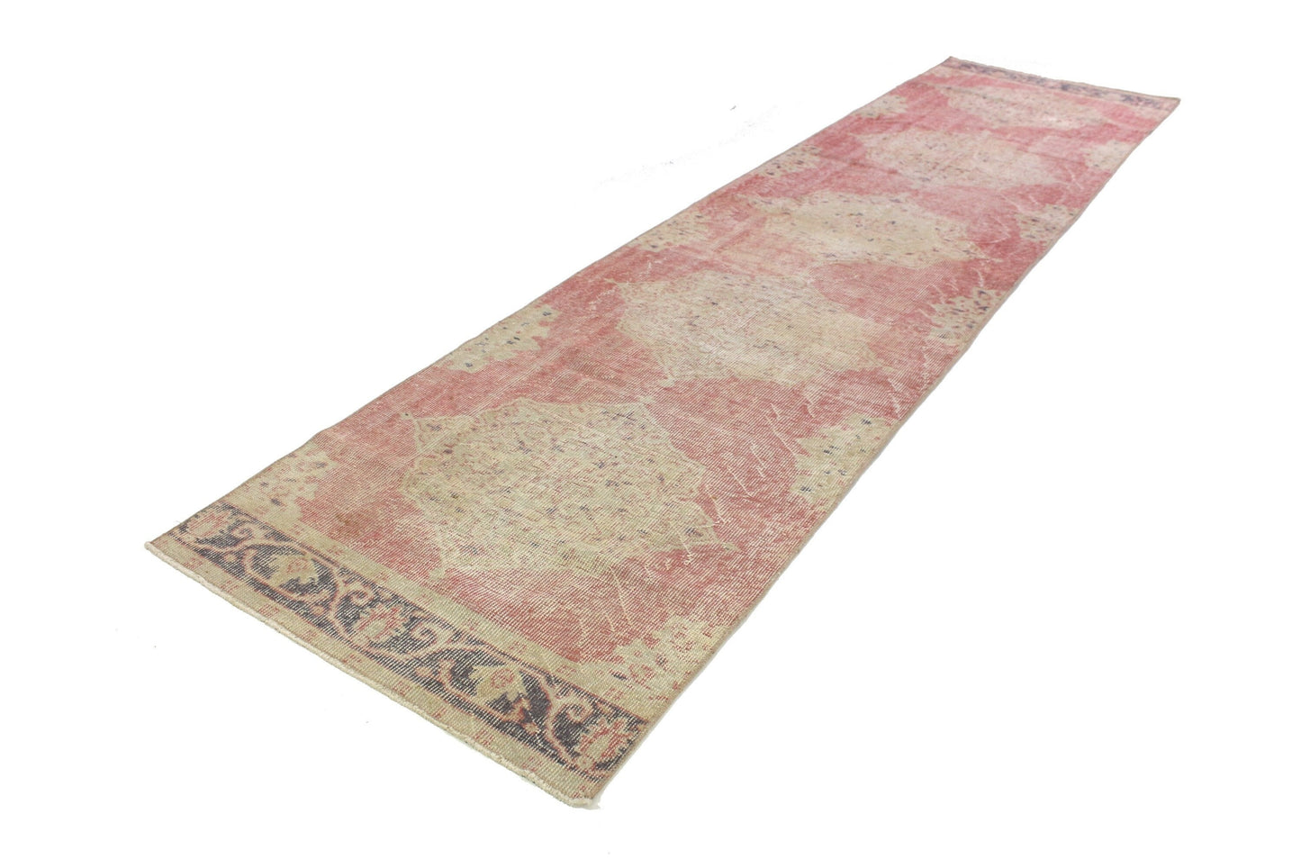 3x12 Pink Rug Runner, Turkish Runner ,Oushak Runner ,Handmade Floral Carpet Runner, Kitchen Decor ,Hallway Rug ,4443