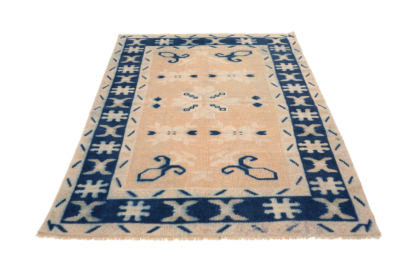 3x5 Small Turkish Rug, Oushak Rug, İndigo Blue, Orange, Rug, Oushak Rug, Boho Decor, Eclectic Rug, Nursery ,Kid Room, Floor Rug,6361