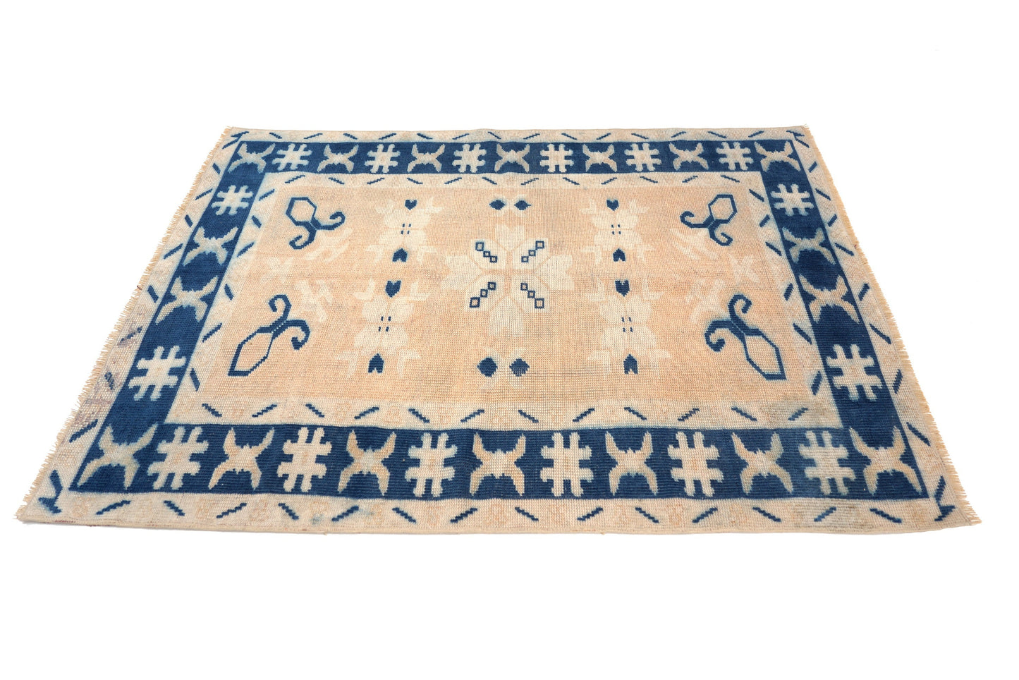 3x5 Small Turkish Rug, Oushak Rug, İndigo Blue, Orange, Rug, Oushak Rug, Boho Decor, Eclectic Rug, Nursery ,Kid Room, Floor Rug,6361