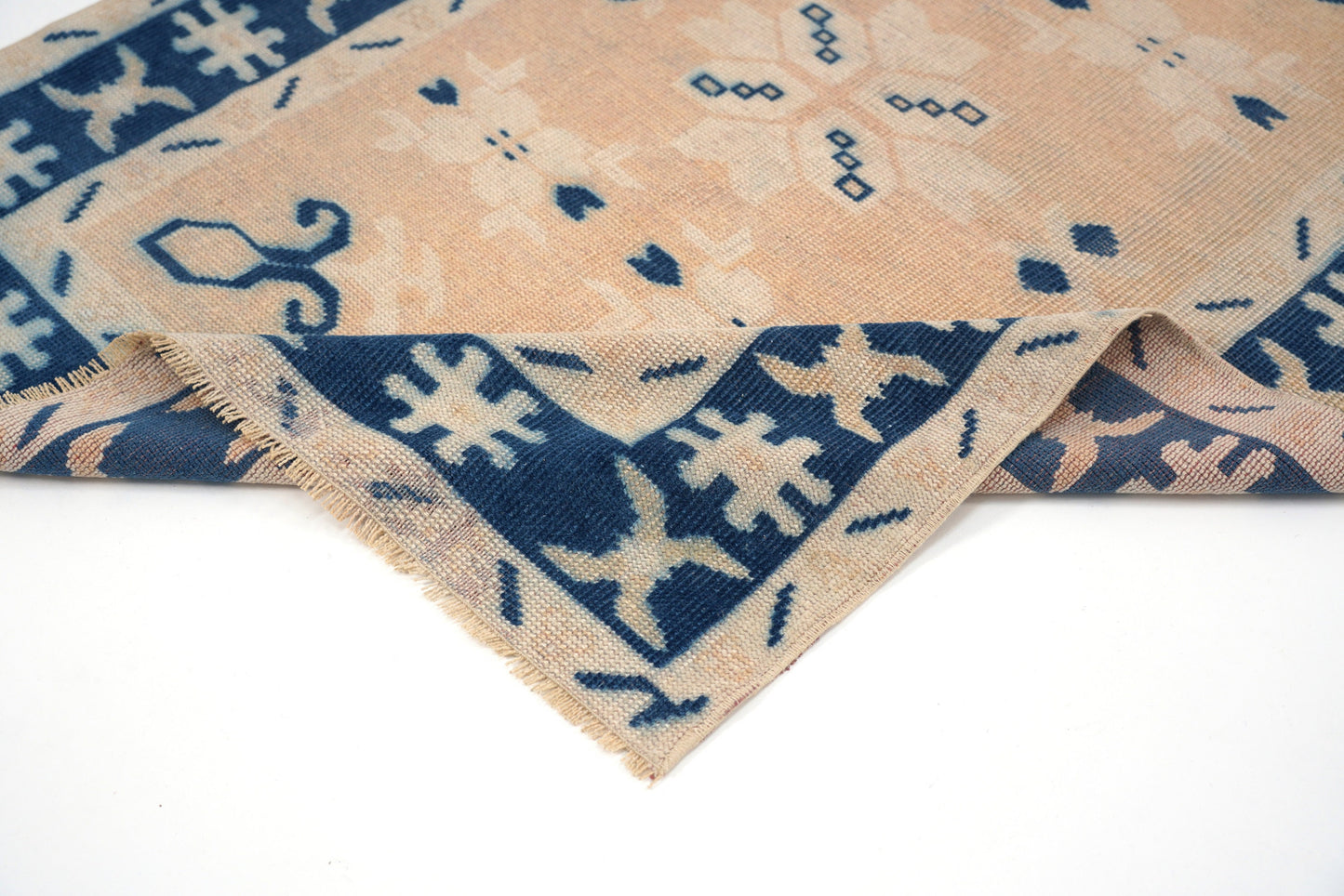 3x5 Small Turkish Rug, Oushak Rug, İndigo Blue, Orange, Rug, Oushak Rug, Boho Decor, Eclectic Rug, Nursery ,Kid Room, Floor Rug,6361