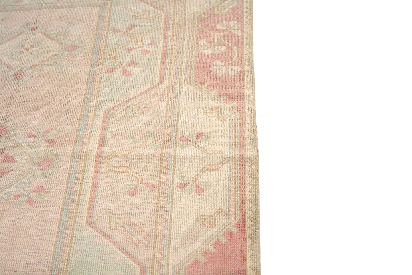 4x7 Muted Beige Pink VİNTAGE RUG, Area Handmade Pastel Geometric Carpet Rug, Coastal Tropical Rug ,Rug Bedroom,5936