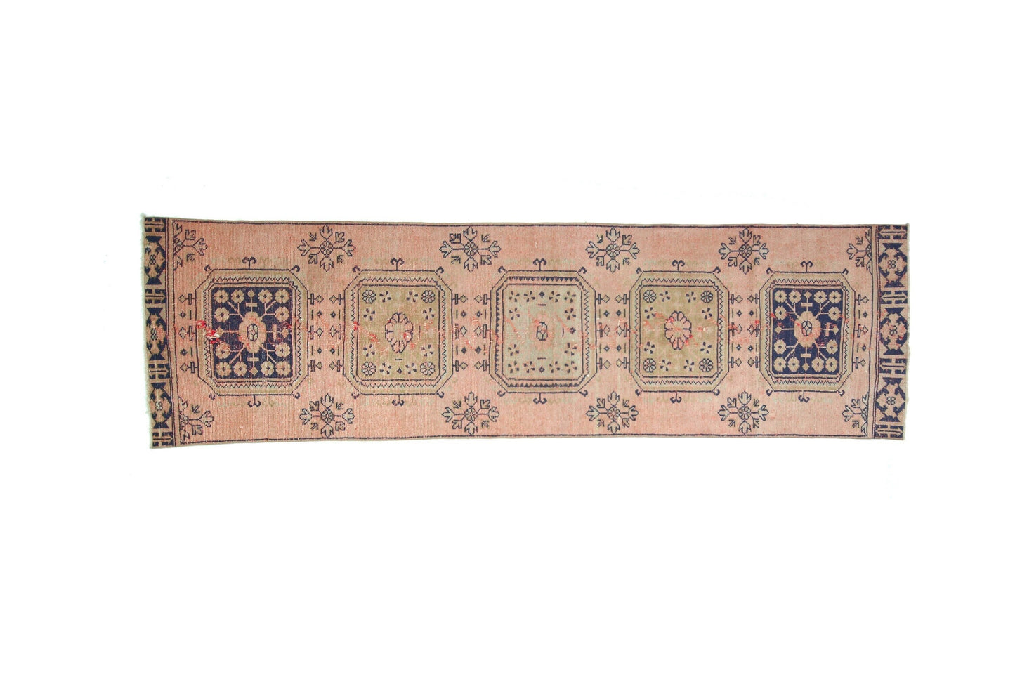 3x11 Runner Rug ,Carpet Runner ,Turkish Runner, Oushak Runner, Vintage Runner ,Hallway Rug, Kitchen Rug, Salmon Pink, Blue, Runner, 4026