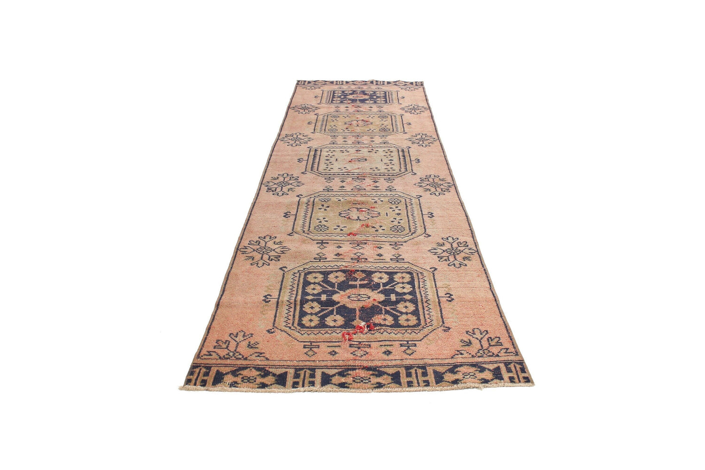 3x11 Runner Rug ,Carpet Runner ,Turkish Runner, Oushak Runner, Vintage Runner ,Hallway Rug, Kitchen Rug, Salmon Pink, Blue, Runner, 4026
