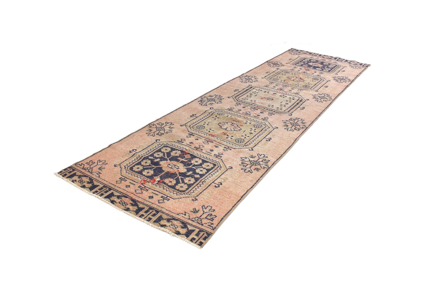 3x11 Runner Rug ,Carpet Runner ,Turkish Runner, Oushak Runner, Vintage Runner ,Hallway Rug, Kitchen Rug, Salmon Pink, Blue, Runner, 4026