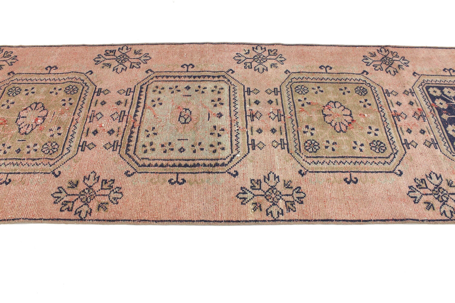 3x11 Runner Rug ,Carpet Runner ,Turkish Runner, Oushak Runner, Vintage Runner ,Hallway Rug, Kitchen Rug, Salmon Pink, Blue, Runner, 4026