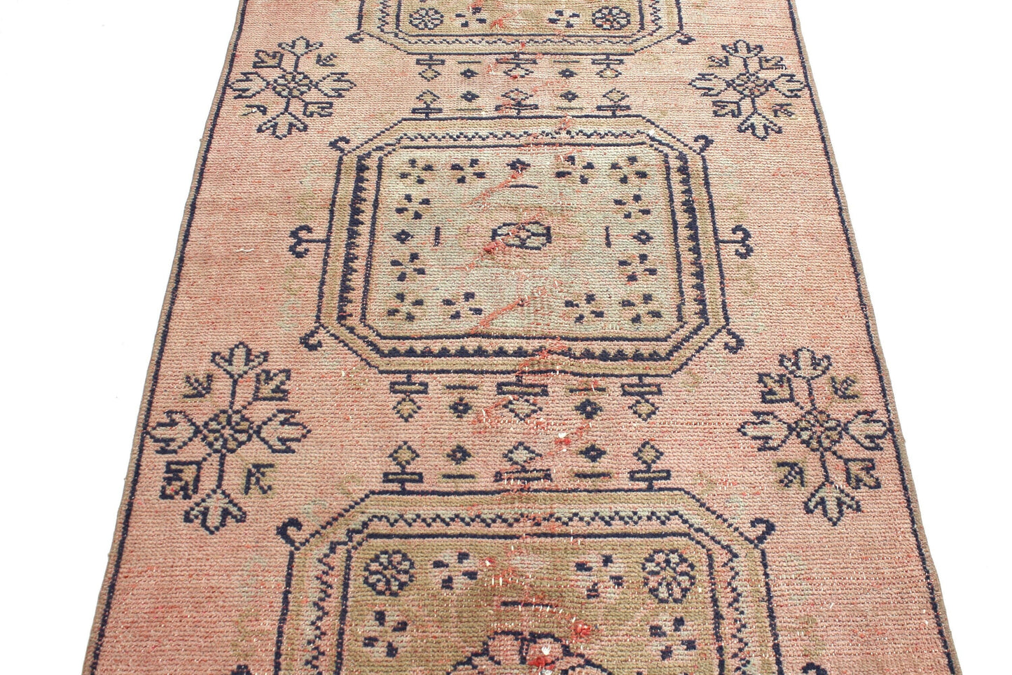 3x11 Runner Rug ,Carpet Runner ,Turkish Runner, Oushak Runner, Vintage Runner ,Hallway Rug, Kitchen Rug, Salmon Pink, Blue, Runner, 4026