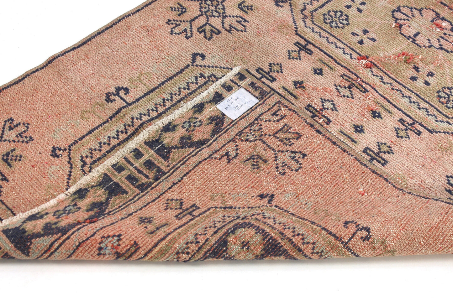 3x11 Runner Rug ,Carpet Runner ,Turkish Runner, Oushak Runner, Vintage Runner ,Hallway Rug, Kitchen Rug, Salmon Pink, Blue, Runner, 4026