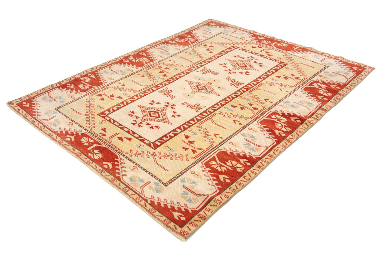Neutral Oushak Rug, Pale Turkish Rug, Area Carpet Rug ,4x6 TURKİSH RUG, Small Room Rug, Coastal Decor, Bedroom Rug ,Red, Yellow,Rug4405