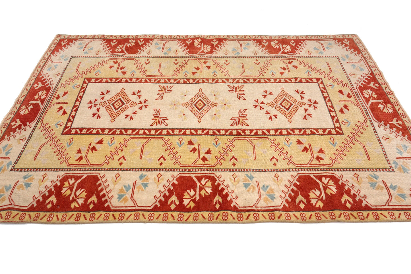 Neutral Oushak Rug, Pale Turkish Rug, Area Carpet Rug ,4x6 TURKİSH RUG, Small Room Rug, Coastal Decor, Bedroom Rug ,Red, Yellow,Rug4405