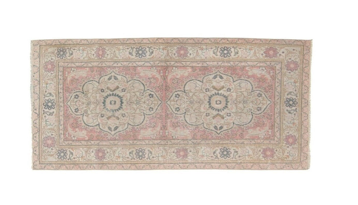 Small Oushak rug, Faded Floral rug, Turkish rug 3x6, Vintage Small rug, Bedroom rug, Kitchen rug, Nursery rug, Handmade rug, 7495