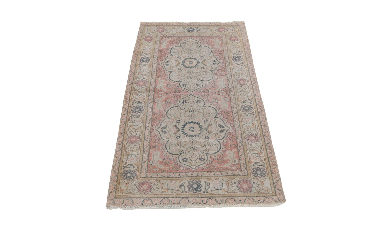 Small Oushak rug, Faded Floral rug, Turkish rug 3x6, Vintage Small rug, Bedroom rug, Kitchen rug, Nursery rug, Handmade rug, 7495