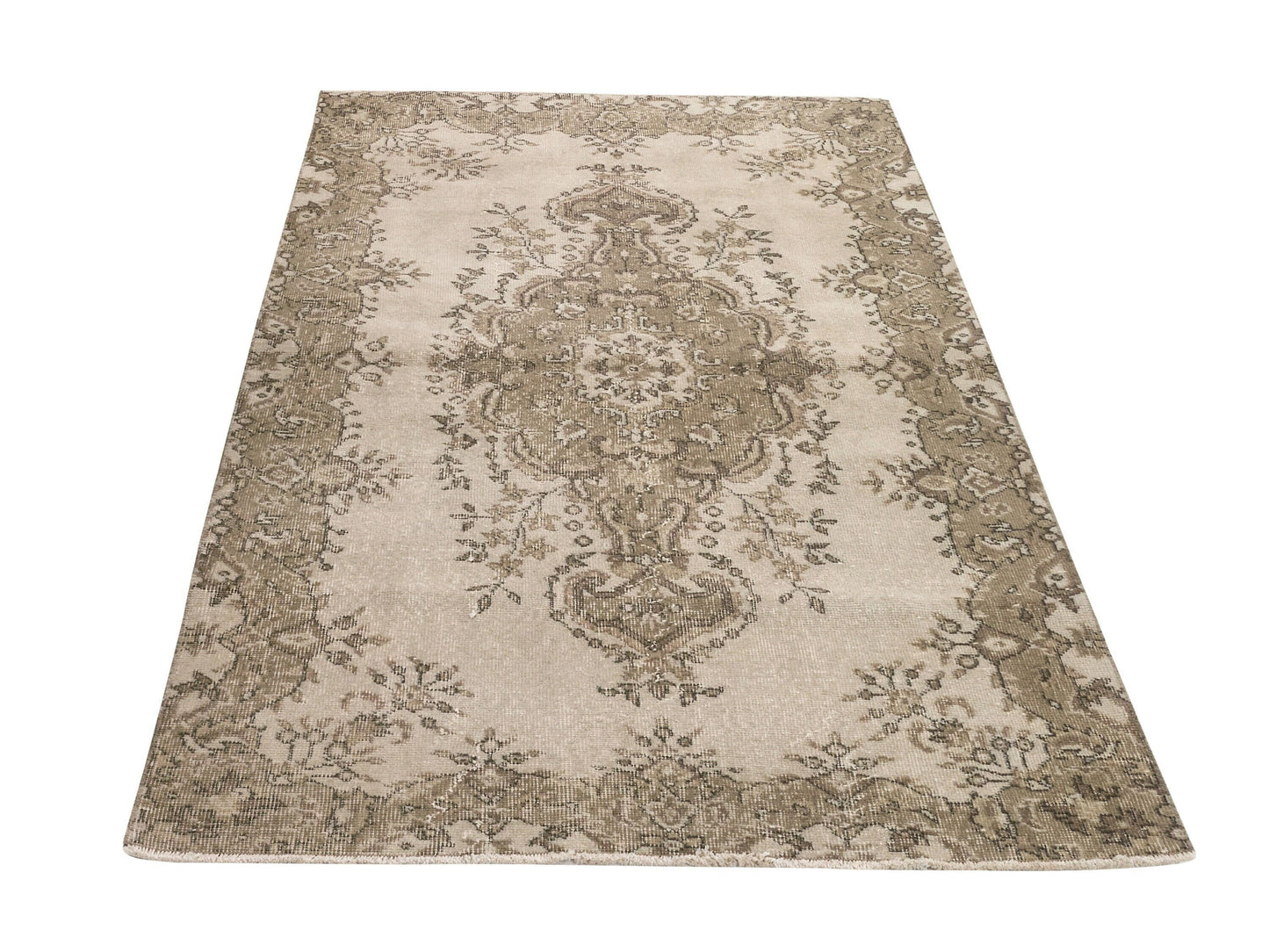 Neutral Turkish Rug, Oushak Carpet rug, Beige Rug, Vintage One of a kind rug, Handmade rug, Area rug 4x7, Unique rug, Floral rug, 9614