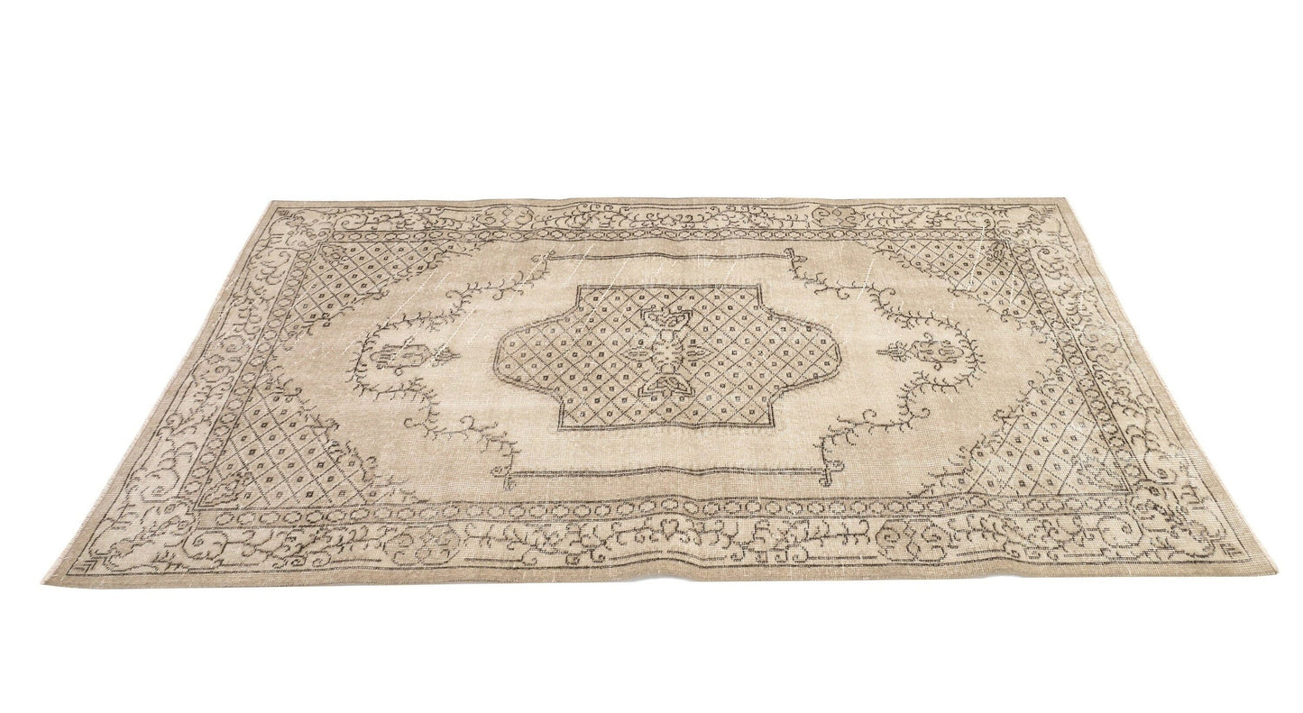 Oushak Rug, Vintage Rug, Faded Rug, Area Rug, Muted Oushak Rug, Beige Carpet rug, Small Turkish Rug 4x7, Handmade Wool Rug, Turkey rug, 9640