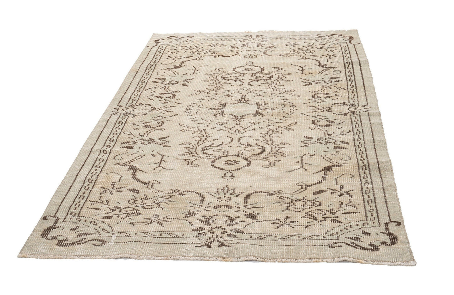 Turkish Oushak Rug, Vintage Area Rug, Beige Faded Handmade rug, Carpet Rug, Small Rug 4x7, One of a kind rug, Bedroom rug, Floor rug, 9646