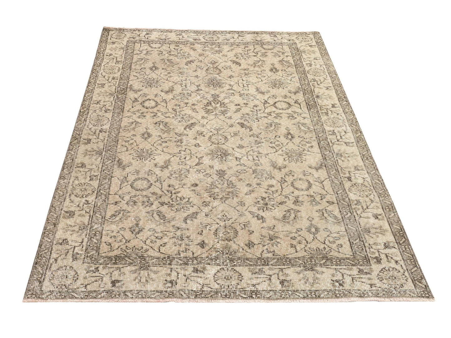4x8 Oushak Rug, Handmade Rug, Muted rug, Vintage Rug, Beige rug 4x7, Floral Rug, Carpet rug, Turkish rug, Faded rug, Nursery rug, 9656