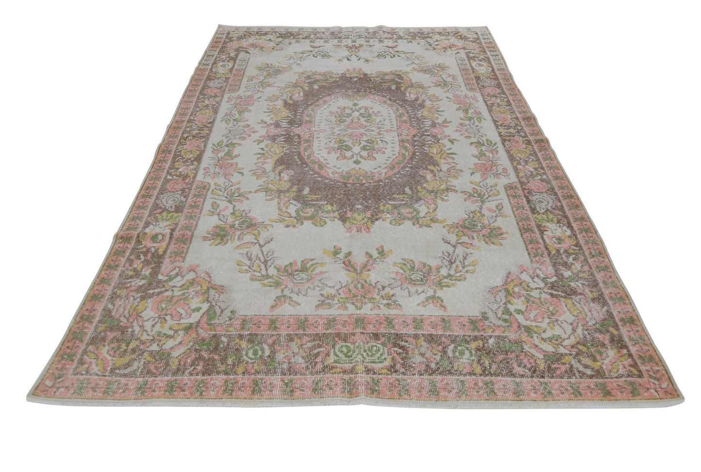 7x10 Rug, Floral Beige 7x10 Turkish Rug, Vintage Turkish Oushak Rug, Carpet rug, Neutral rug, Oushak Carpet ,7079