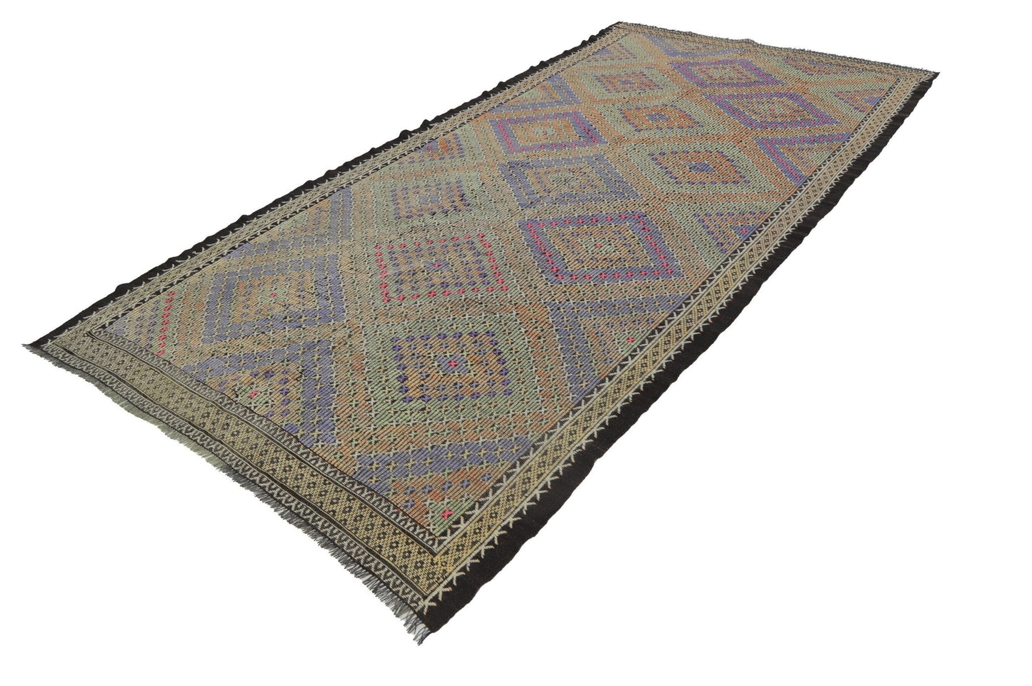 Kilim rug Green Solid Kilim rug ,Handmade rug, Kilim rug 6x12, Turkish rug, Vintage rug, Floor rug, Area rug , Living room, 8159