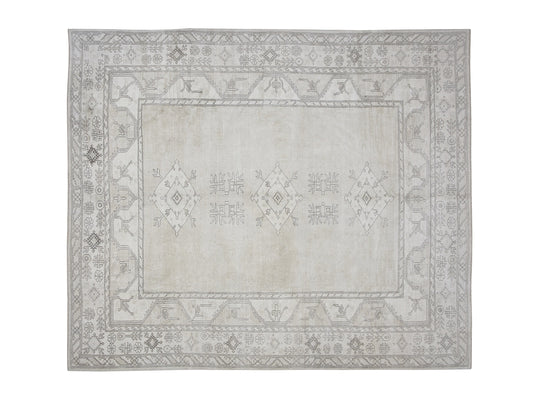 Turkish Oushak Rug, Vintage Handmade Rug, Neutral Area Rug, Carpet Rug, Turkish Carpet, Living Room Rug, Rug 9x10, Coastal Decor, 12260