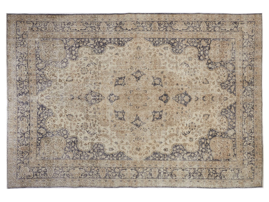 Vintage Faded Oushak Rug, Anatolia Turkish rug, Handmade Area Rug, Large rug, 8x12 Rug, Medallion Rug, Navy Blue,Beige, Living room rug,9604