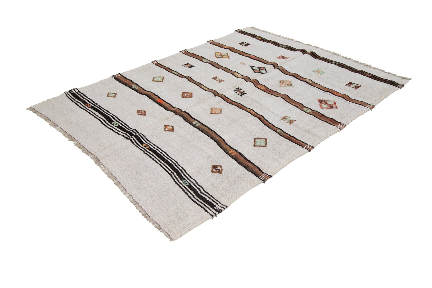 5x7 Kilim rug striped, Turkish rug organic, Hemp rug white neutral, Vintage kilim rug, Hemp kilim rug, Living room, 6564