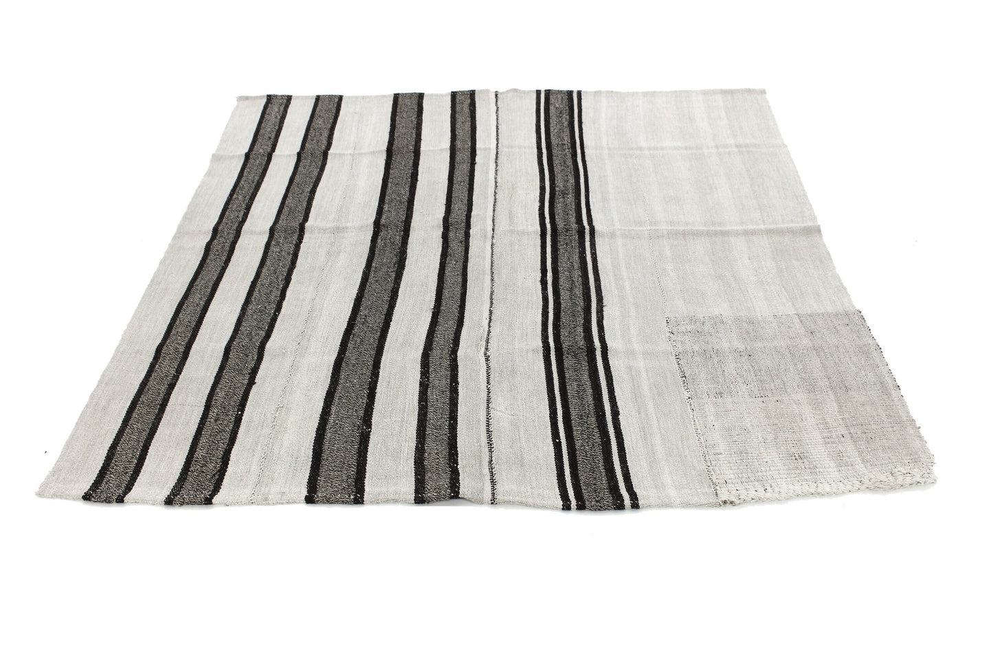 Black and White Striped Kilim Rug,Hemp Kilim Rug,Square Kilim Rug, ,Unique Rug,Organic Rug,Neutral