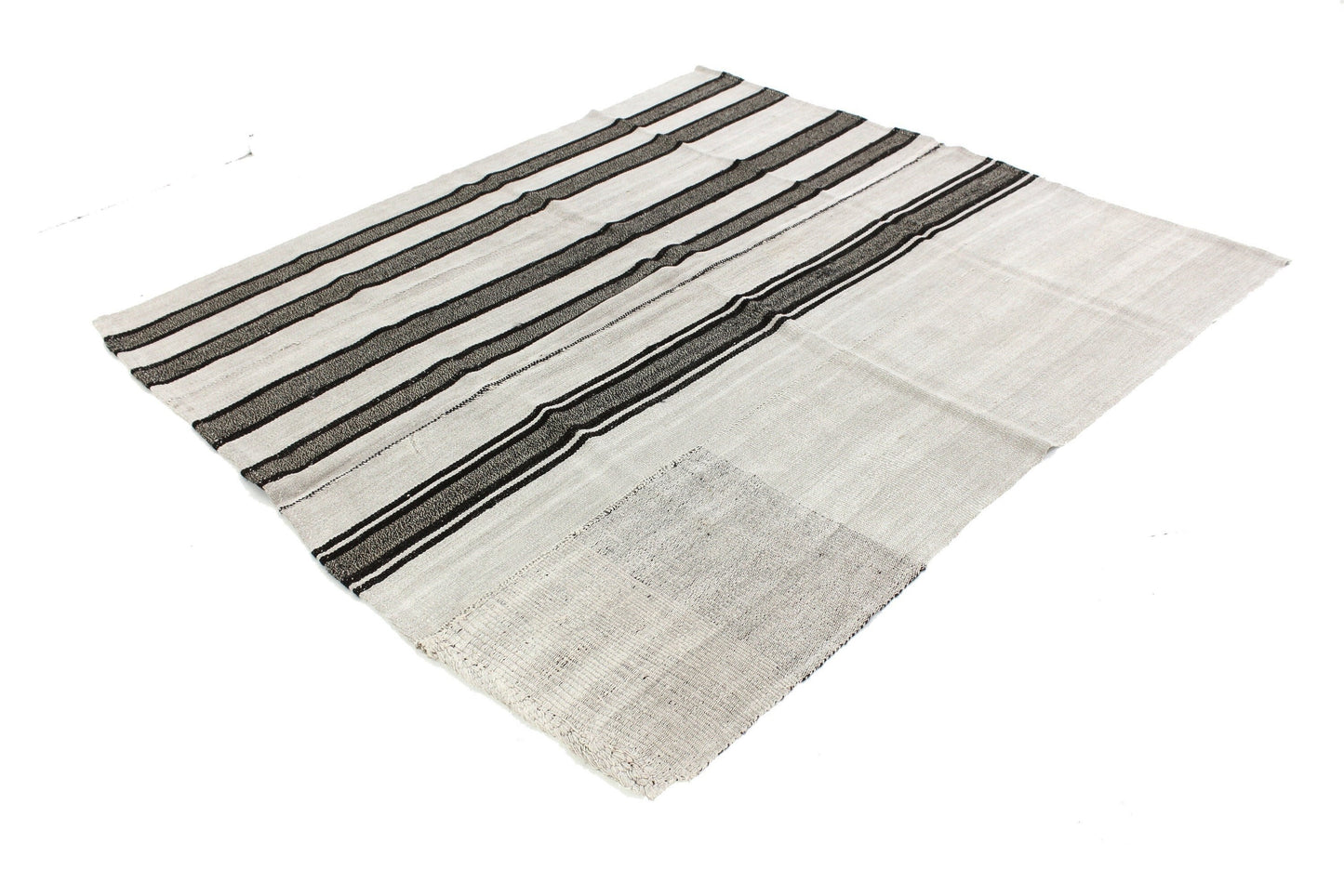 Black and White Striped Kilim Rug,Hemp Kilim Rug,Square Kilim Rug, ,Unique Rug,Organic Rug,Neutral