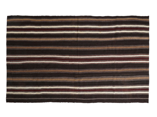 Vintage Handmade Kilim Rug, Turkish Black Striped Kilim Rug, Area Kilim Rug, Farmhouse Decor, Office Rug, Wool Rug, Kilim Rug 7x12, 12797