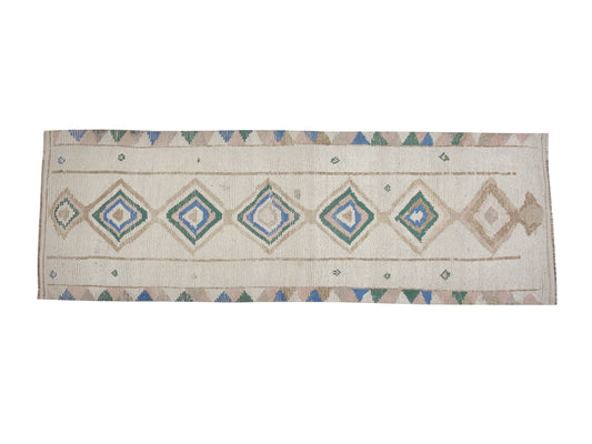 Turkish Vintage Runner Rug, Oushak Handmade Runner Rug, Neutral Muted Rug, Kitchen Runner, Rug Runner, Kilim Runner, Runner Rug 4x10, 12513