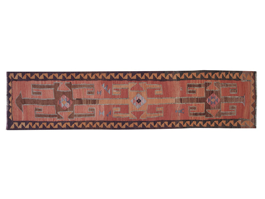 Kilim Runner Rug, Oushak Vintage Runner Rug, Turkish Eclectic Runner Rug, Long Runner, Bohemian Rug, Hallway Runner, Runner Rug 3x12, 11428