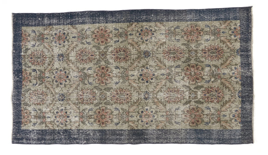 Faded Oushak rug, Turkish Handmade Vintage rug ,Area rug 4x7, Blue rug, Neutral rug, Ethnic rug, Anatolia rug, Unique Turkey Rug,8755