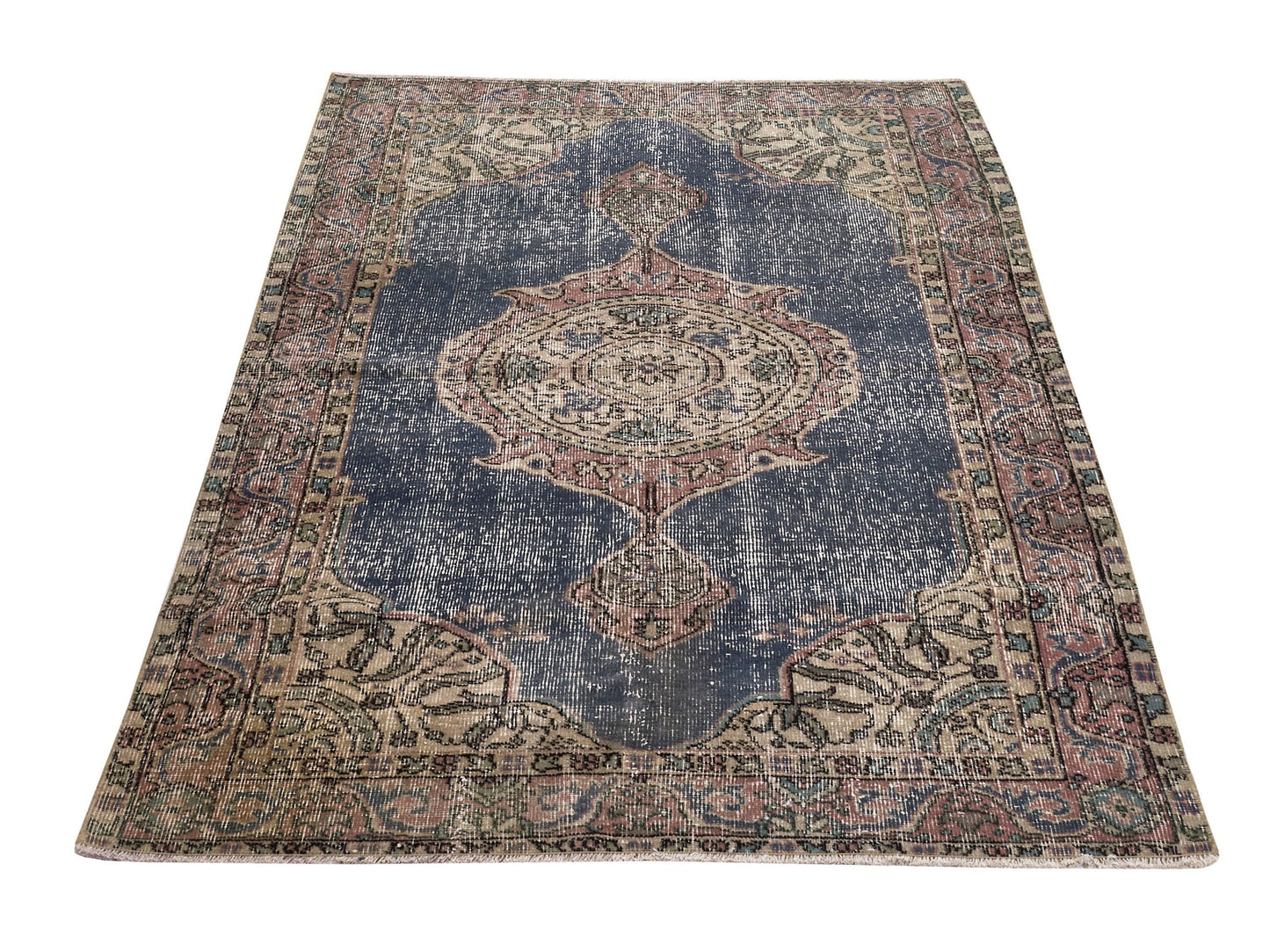 Navy Blue Turkish Rug, 4x6 Rug, Vintage Oushak rug , Anatolian Rug ,Turkish rug 4x6, Handmade rug , Bedroom rug, Floral Rug, 8708