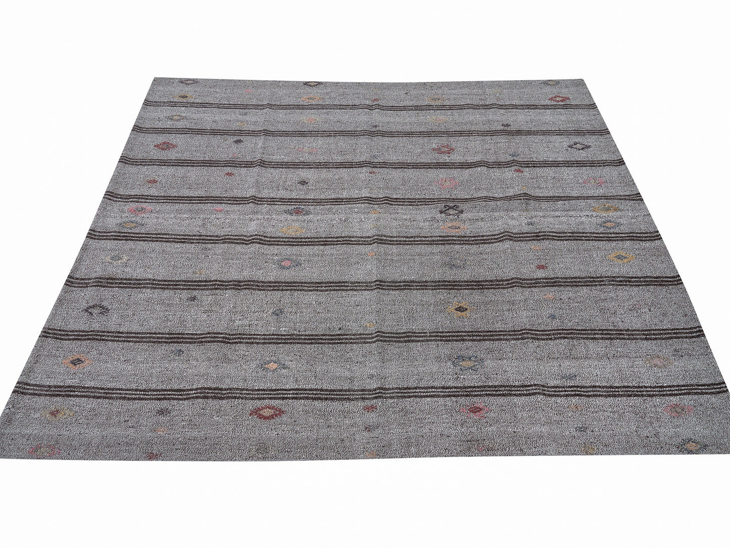 Vintage Handmade Kilim Rug, Turkish Faded Kilim Rug, Area Striped Kilim Rug, Neutral Rug, Gray Rug, Living Room Rug, Kilim Rug 6x7, 12198