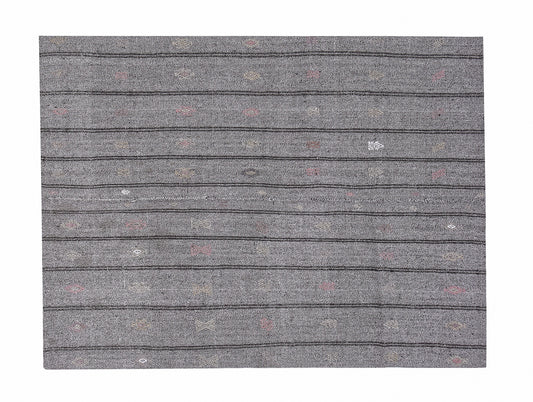Turkish Handmade Kilim Rug, Vintage Black Striped Kilim Rug, Area Flat Weave Kilim Rug,Neutral Antique Rug, Gray Rug, Kilim Rug 6x7, 12203