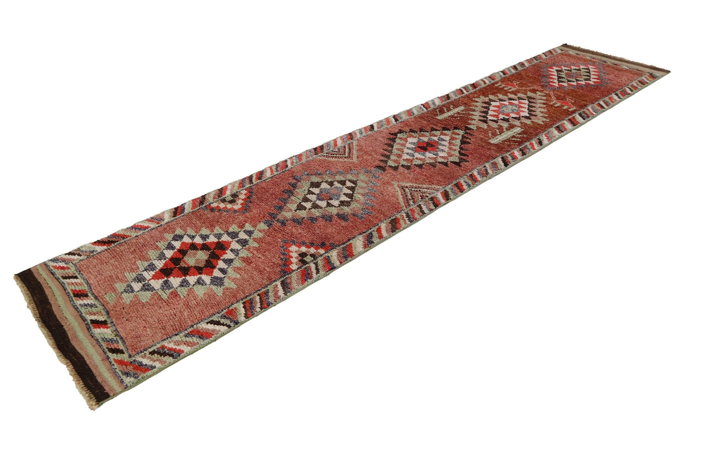Scandinavian Rug Runner 3x12, Turkish Runner, Faded Rug, Vintage Runner, Oushak Runner ,Kitchen Farmhouse Runner Rug, Kilim Runner, 7706