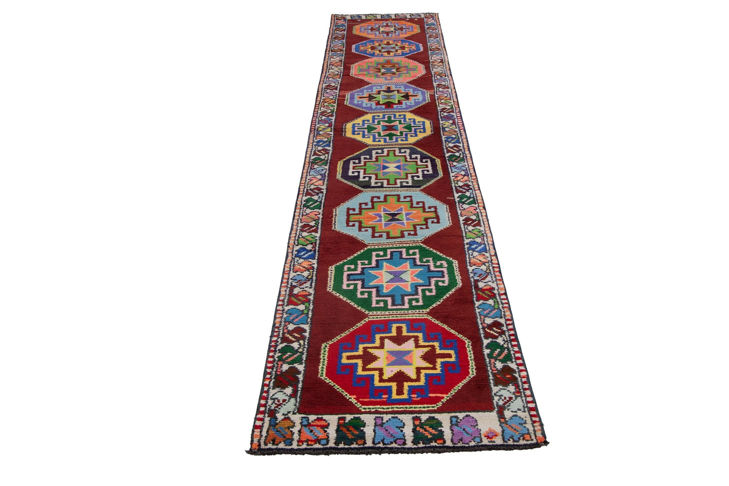 Bohemian Geometric Rainbow Runner Rug, Turkish Runner, Oushak Runner, Vintage Runner, Carpet Runner ,3x12 Rug runne, Boho rug,7787