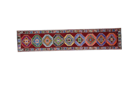 Bohemian Geometric Rainbow Runner Rug, Turkish Runner, Oushak Runner, Vintage Runner, Carpet Runner ,3x12 Rug runne, Boho rug,7787