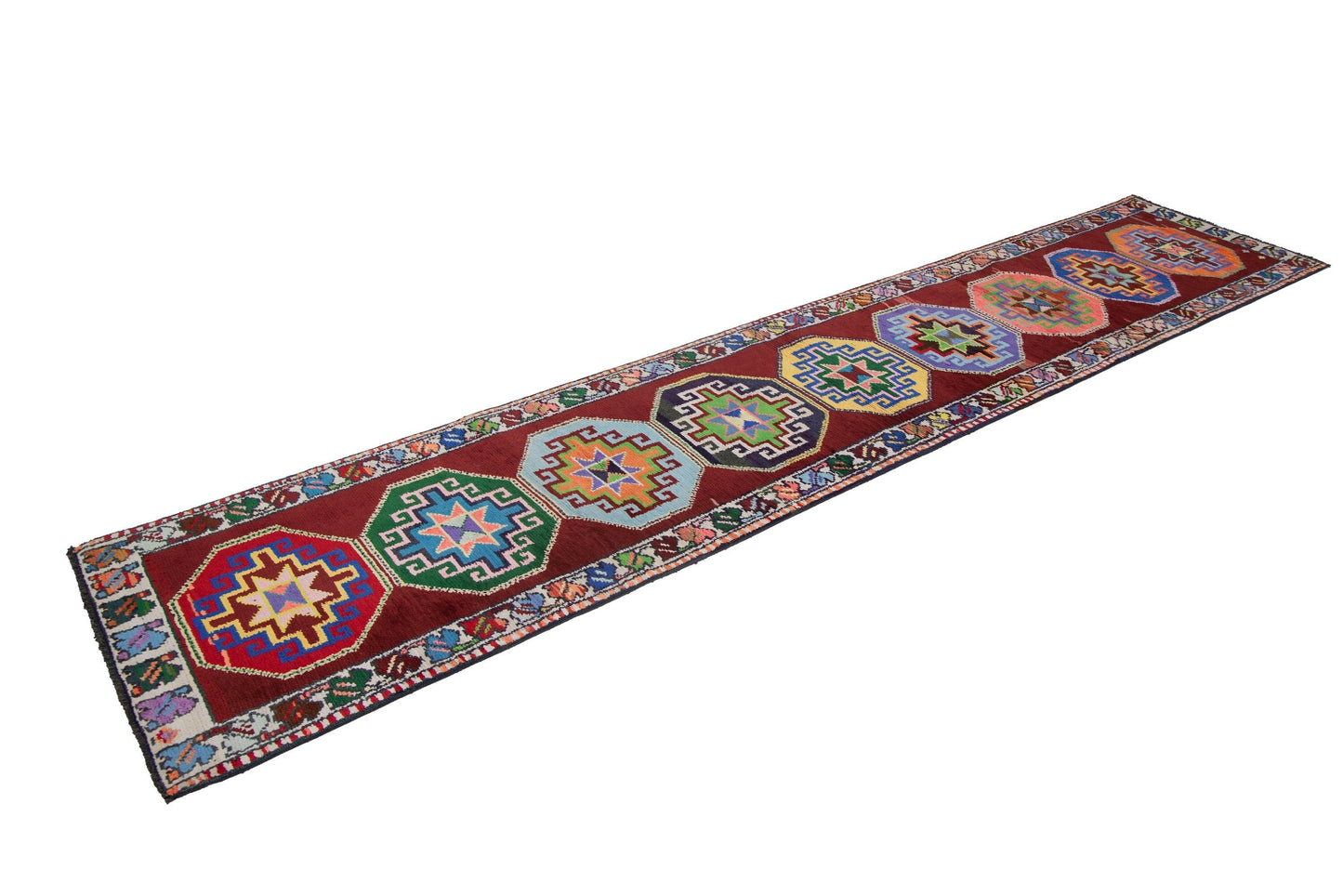 Bohemian Geometric Rainbow Runner Rug, Turkish Runner, Oushak Runner, Vintage Runner, Carpet Runner ,3x12 Rug runne, Boho rug,7787