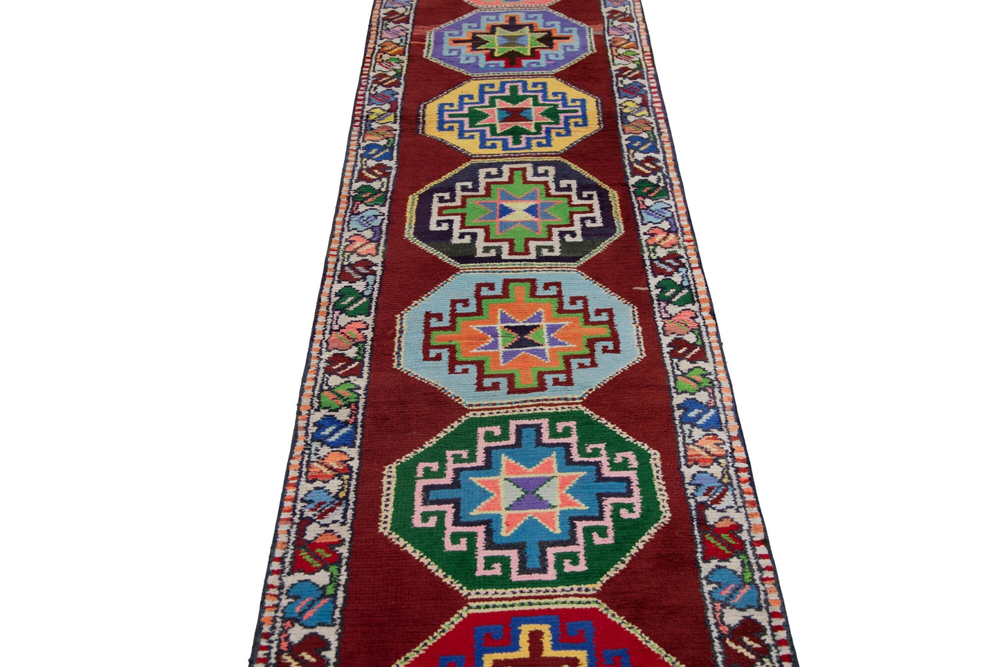 Bohemian Geometric Rainbow Runner Rug, Turkish Runner, Oushak Runner, Vintage Runner, Carpet Runner ,3x12 Rug runne, Boho rug,7787