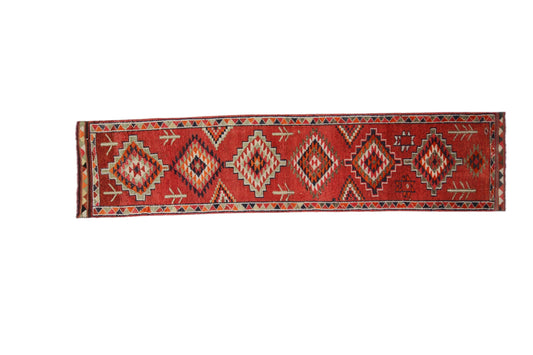 Oriental Runner Rug 3x13, Anatolia Turkish runner rug,One of a kind, Vintage runner rug, Handmade Hallway Bathroom Carpet runner rug, 7793