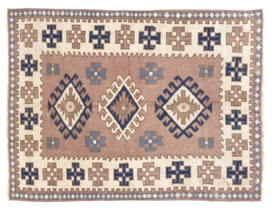Geometric Turkish rug, Anatolia Rug, Oushak Rug, Vintage Rug, Unique rug, Wool rug, Handmade rug, Small rug 4x5, Entryway rug, 9066
