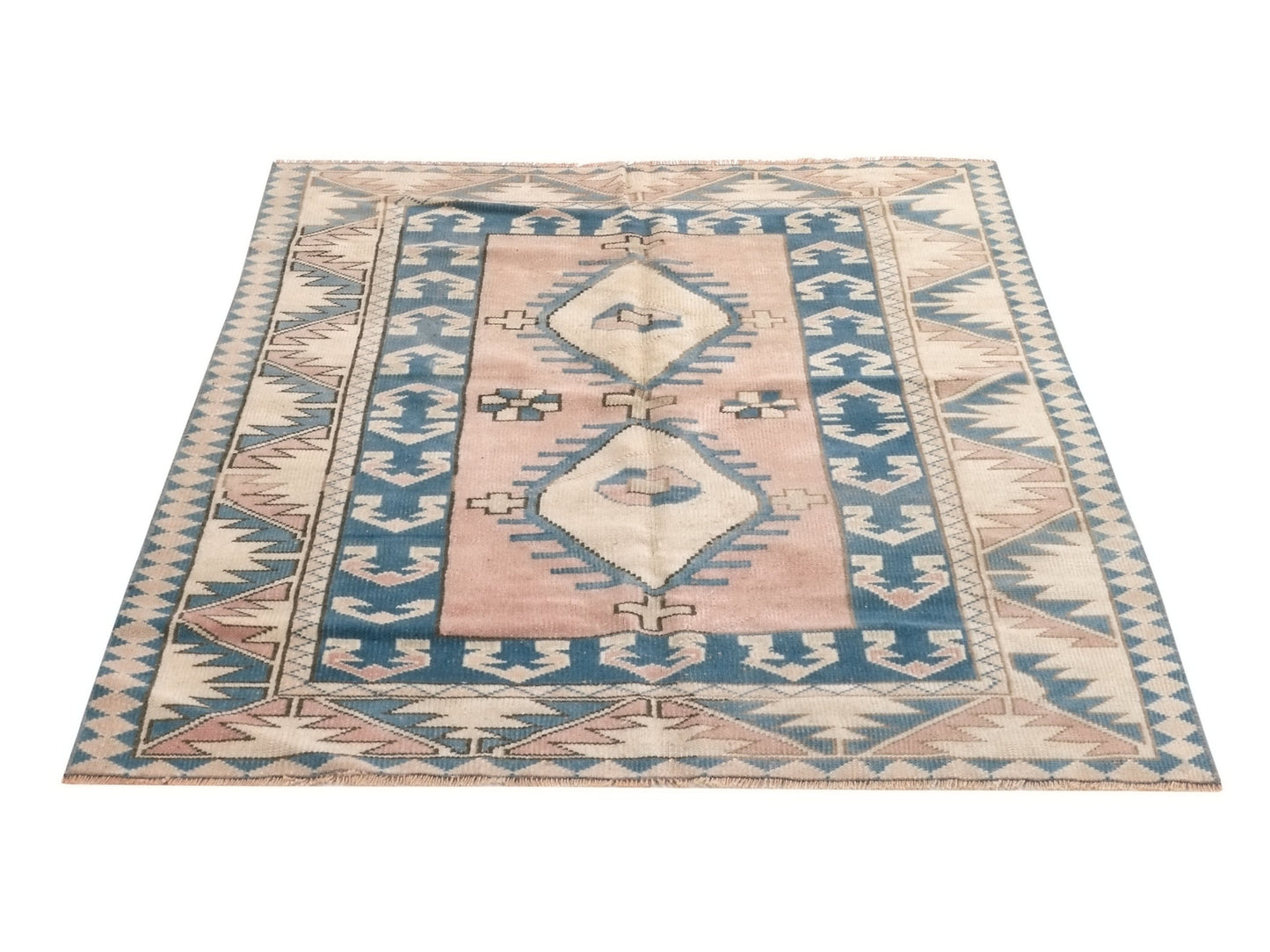 Geometric Turkish rug, Anatolia Rug, Oushak Rug, Vintage Rug, Unique rug, Wool rug, Handmade rug, Small rug 4x5, Entryway rug, 9062