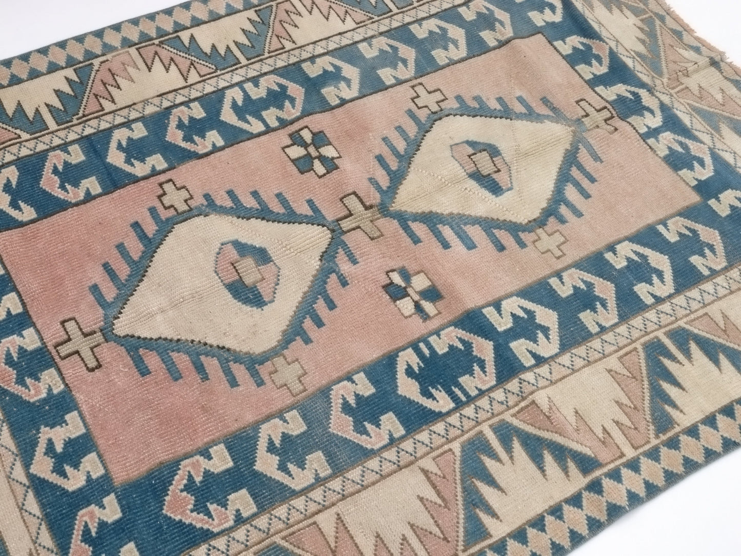 Geometric Turkish rug, Anatolia Rug, Oushak Rug, Vintage Rug, Unique rug, Wool rug, Handmade rug, Small rug 4x5, Entryway rug, 9062