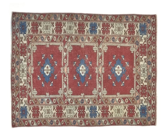 Orient Oushak Rug, Small Area Rug, 5x6 Rug, Vintage Turkish Oushak Rug, Anatolia Carpet rug, Handmade Wool Rug Made in Turkey 1970's , 8954