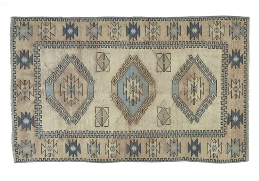 Turkish Oushak Rug, Vintage Turkish Rug, Small Area Rug, Handmade Carpet rug, Bedroom rug, Geometric Wool Rug Made in Turkey, 8928