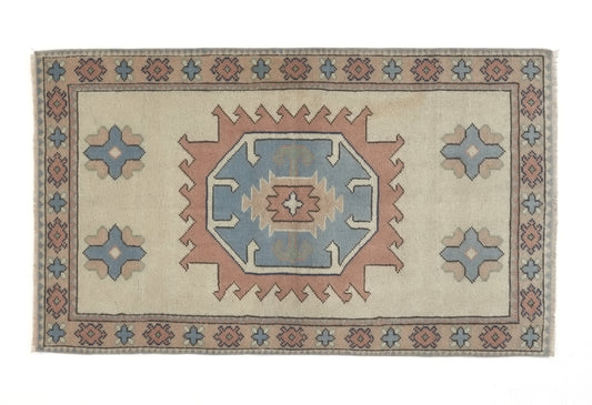 Muted Turkish Oushak Rug, Small Vintage Rug 3x5, Handmade Rug, One of a kind rug, Coastal decor, Turkish Rug, Bedroom rug, Anatolia rug,8804