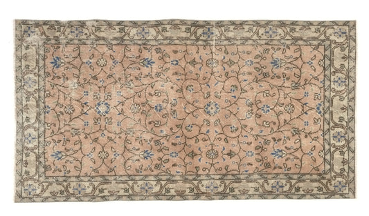 Wool Turkish Rug, Small Area Rug, Vintage Oushak Rug, 4x7 Rug, Handmade Rug, Vintage Small Rug, Bedroom rug, Office rug, Floral rug, 8766