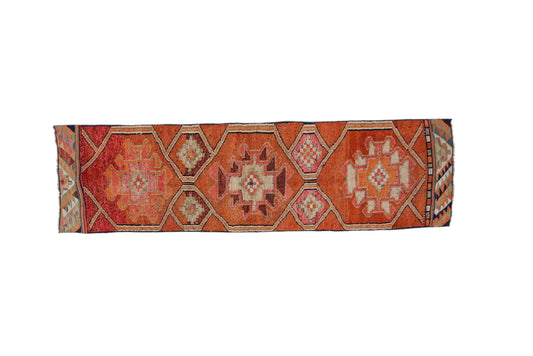 3x13 Rug Runner Bohemian ,Vintage Geometric Wool Runner rug, Oriental Runner RUG, Turkish Boho Runner rug, Oushak Runner, 7205