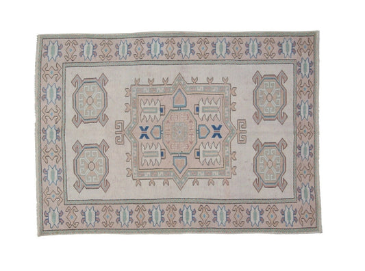 5x7 Rug, Oushak Turkish Vintage Rug, Carpet Area Rug, Coastal Handmade Wool Rug, Bedroom Rug, Tropical Decor, Rug Made in Turkey, 7326