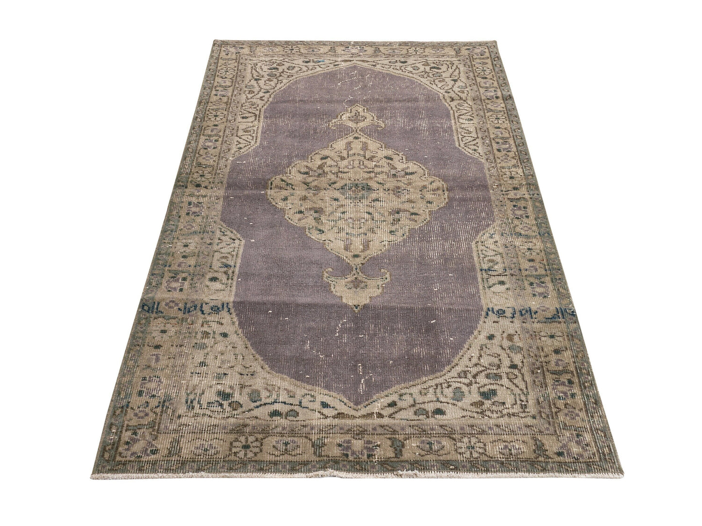 Muted Purple Vintage Rug , Anatolian Handmade Neutral Rug , 4x6 Antique Oushak Rug , Traditional Turkish Rug , Small Area Rug 8719